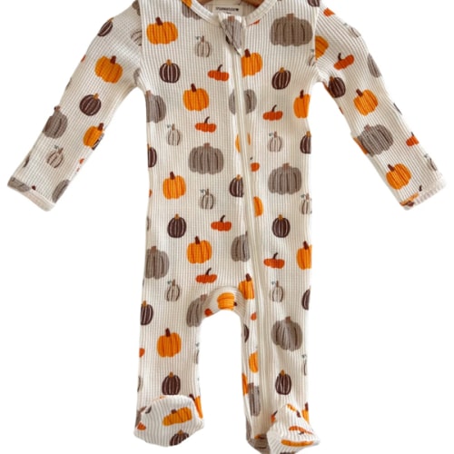 Organic Waffle Basic Zip Footie, Harvest Pumpkin – SpearmintLOVE