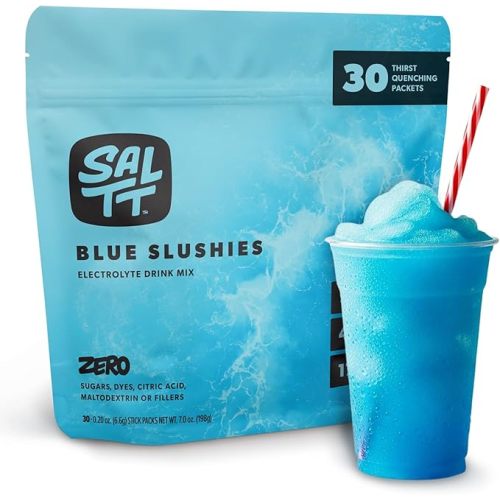 SALTT Electrolytes Powder Flavored Drink Mix - Blue Slushies - 30 Hydration Packets - Magnesium, Potassium, Sodium, Trace Minerals - Zero Sugar & Gluten Free - Travel Essentials