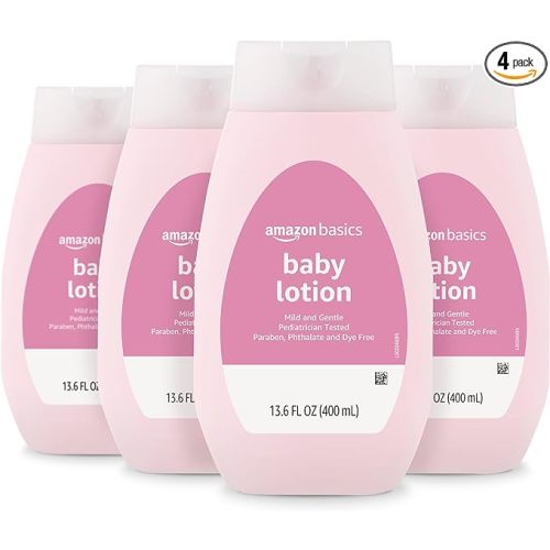 Amazon Basics Baby Lotion, Mild & Gentle, Lightly Scented, 13.6 Fl Oz (Pack of 4) (Previously Solimo)