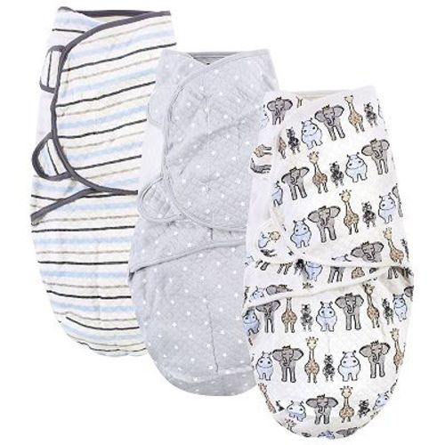 Hudson Baby Infant Boy Quilted Cotton Swaddle Wrap 3pk, Royal Safari, 0-3 Months