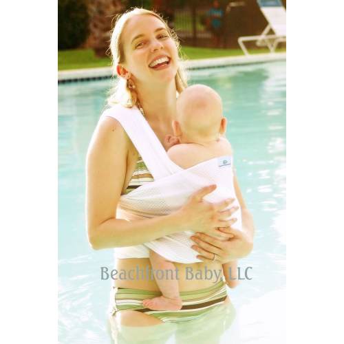 Beachfront Baby Wrap Carrier – USA Made, Lightweight & Breathable for Water Babywearing at Beach, Pool, or Shower – White Wave Mesh