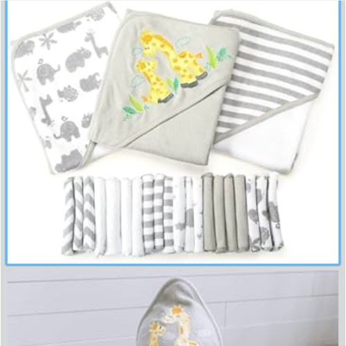 Spasilk Bath Hooded Towels & Washcloths Set for Babies, 23-Piece Gift Set, Grey, (Gift GBA23 0501)