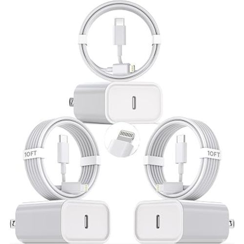 10Foot Fast iPhone Charging Cable,3-Pack Super Fast i Phone Charger USB C Charging Block Wall Charger PD Adapter with 10FT Type C to Lightning Cable Cord for iPhone 14/13/12/11ProMax/XS Max/XS/XR/8/SE