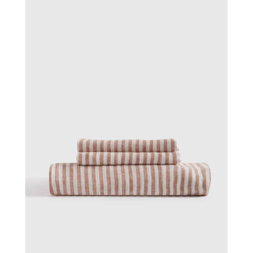 European Linen Fitted Stripe Sheet Set in Terracotta/White Stripe