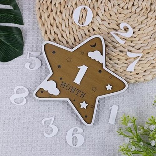 Wooden 3D Baby Monthly Milestone Cards Monthly Milestone Discs Newborn Photography Props Baby Announcement Sign Baby (Star)