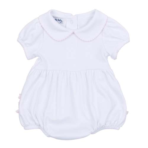 Essentials Collared Ruffle Bubble - White with Pink Trim