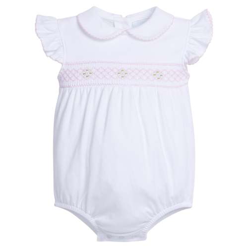 Smocked Angel Sleeve Bubble - Pink/Green Geo