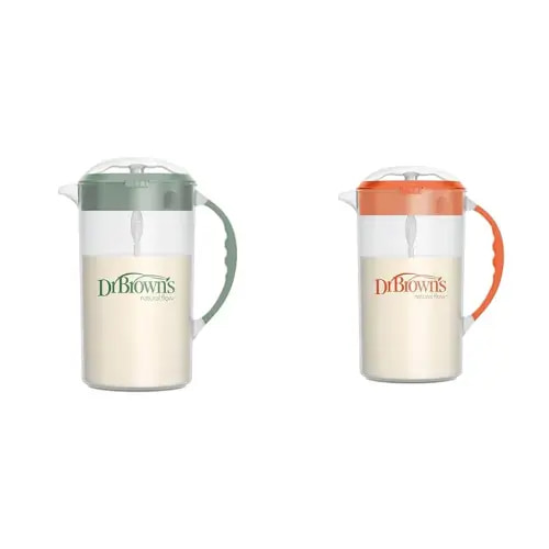 Dr. Brown's 32oz Baby Formula Mixing Pitcher with Adjustable Stopper, Locking Lid & No Drip Spout, Olive & Orange