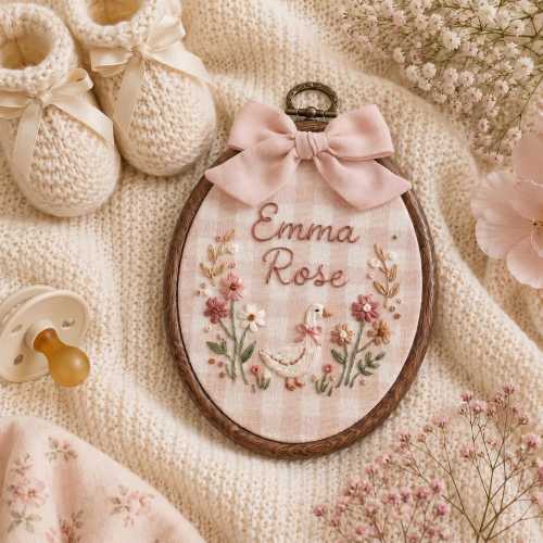 Personalized Goose Baby Name Sign, Custom Embroidered Nursery Name Hoop, Goose Baby Nursery Wall Art, Baby Name Announcement, Baby Gift