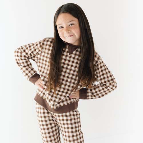 Dark Brown Gingham Bamboo French Terry Pullover & Jogger Set – Brave Little Ones