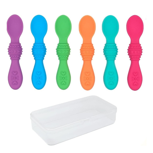 Elk and Friends Silicone Baby Spoons | Travel Case Included | First Stage Infant Toddler Spoon | Baby Led Weaning Stage | Dishwasher Safe