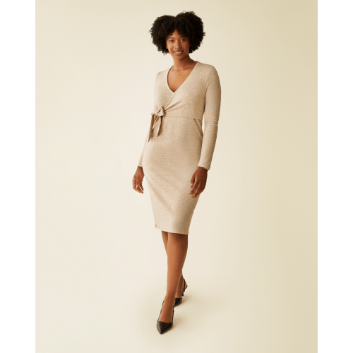 Kate Nursing Wrap Sweater Dress | Oat - Kindred Bravely