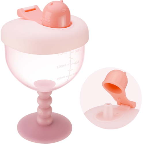 NiHome 6oz Baby Goblet Cup with Lid for Ages 12 Months+, Leak-Proof Travel Sippy Cup with Easy Measurement Marks, Elegant Wine Glass Design Toddler Cup, Durable and Odorless Baby Drinking Cup (Pink)