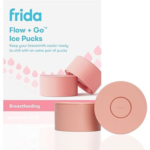 Frida Mom Flow + Go Breastmilk Cooler Bottle Ice Packs, Ice Pucks for 24hr Hold, Portable Breastmilk Cooler Packs for Travel, 2 Pack