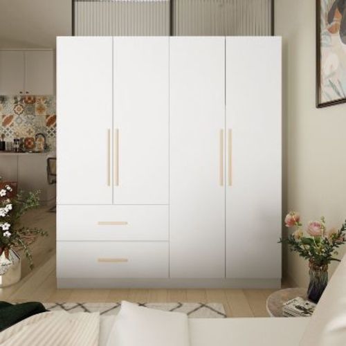 Famapy Modern 4-Doors Armoire Bedroom Storage Wardrobe