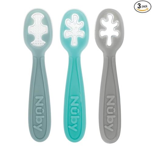 Nuby 3-Stage Baby's First Spoons Set - 3 Pack - 6+ Months - Baby Spoons with Easy Grip Handle - Serene