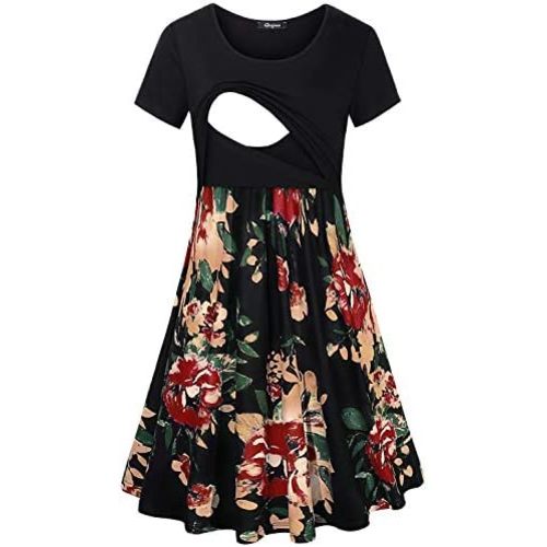 Quinee Women's Floral Short Sleeve Summer Maternity Nursing Breastfeeding Dress