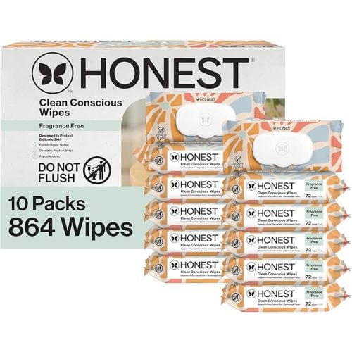 The Honest Company Baby Wipes for Sensitive Skin, Hypoallergenic, Fragrance-Free, Multi-Use, Pattern Play Design, 720 Count (8 Packs of 90)