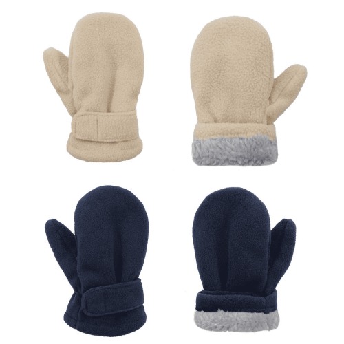 American Trends Toddler Mittens Unisex Fleece Lined Gloves Baby Winter Warm Mittens for Kids Boys and Girls -2 Pairs Pack L Navy & Beige