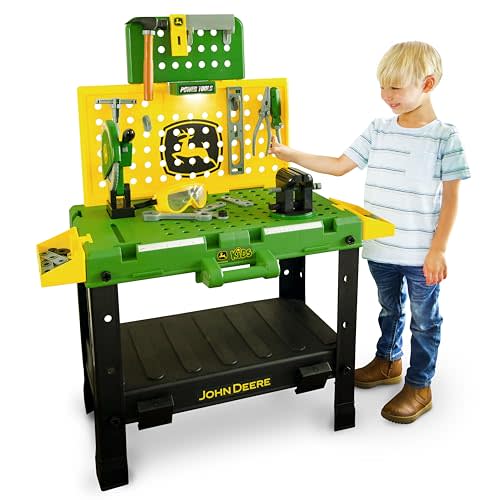 John Deere Kids Workbench, Power Tools Workshop, Build Your Own Toy Tool Box with 39 Realistic Toy Tools and Accessories, 5+