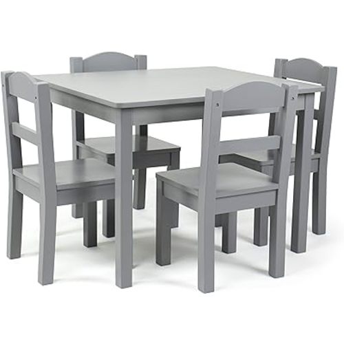 Humble Crew Kids Wooden Table and 4 Chairs Set, Grey - Kids Table and Chair Set for Toddlers and Children for Arts, Crafts, and Snack Time - Sturdy, Durable Toddler Activity Table