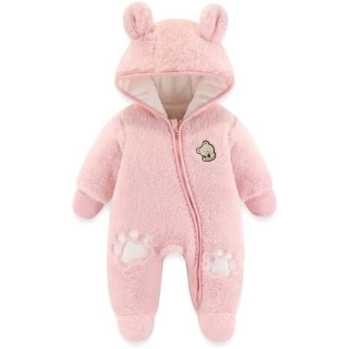 JiAmy Newborn Baby Winter Hooded Romper, Cartoon Zipper Footie Snowsuit Jumpsuit Outfits,Winter Coat Toddler Clothes