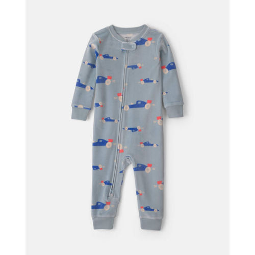 Baby Boy 1-Piece Cars 2-Way Zip DreamPlush Snug Fit Pajama - Blue | Carter's
