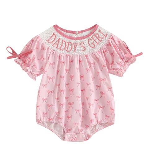 Ursobutegl Newborn Baby Girl Romper Mamas Mini Bow Plaid Print Puff Sleeve Smocked Bubble Romper Jumpsuit Bodysuit Clothes
