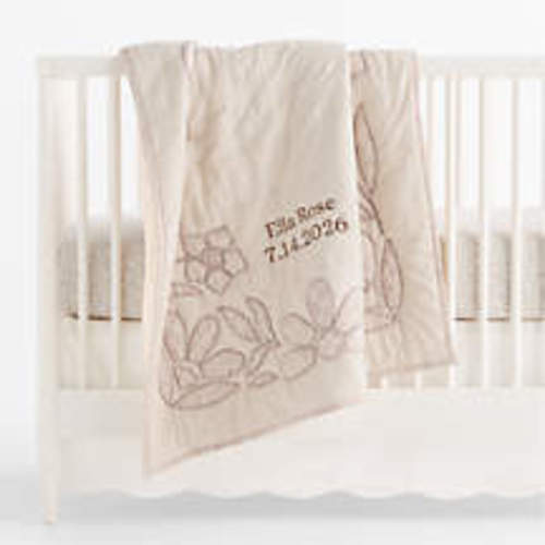 Lucille Floral Applique Hushed Violet 100% Organic Cotton Baby Crib Quilt
