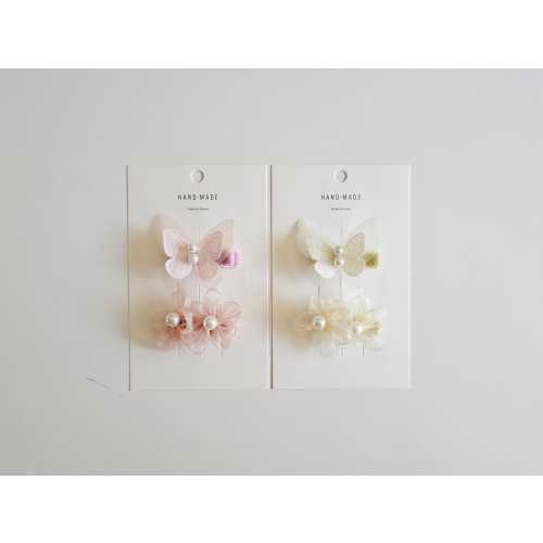 Butterfly and Flower Hair Clips 2-Pack for Baby Girls, Pink or Yellow, Toddler Hair Accessories, Non-Slip Alligator Clips, Infant Hair Bows