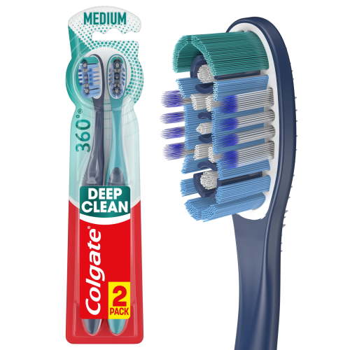 Colgate 360 Whole Mouth Clean Adult Manual Toothbrush, Medium, 2 Pack