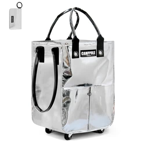 Reusable Grocery Bag On Wheels, Shopping Carts for Groceries with Card Holder, Lightweight Rolling Tote, Folding Grocery Cart Carries Up to 66 lb, Water-Proof Bag for Moving, Travel, Camping, Medium