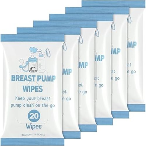 6 Pack 120 Count Breast Pump Wipes Clean and Irritant Free Resealable Convenient Breast Pump Cleaning Wipes Hygienic Breastfeeding Supplies (Blue)