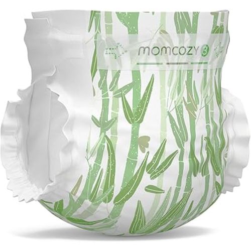 Momcozy Baby Diapers, Baby Diapers Natural Bamboo Diapers Hypoallergenic for Sensitive Skin, Absorbent Disposable Diapers, Soft Organic Diapers Size 3(66 Count)