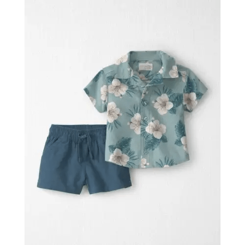 Baby Boy 2-Piece Linen Top & Short Set Made with Organic Cotton in Blue Hibiscus - Little Planet | Carter's