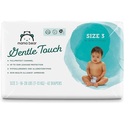 Amazon Brand - Mama Bear Gentle Touch Baby Diapers, Size 3, 42 Count, Wetness Indicator, Stretchy Waistband, Skin Health Alliance Approved