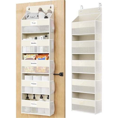 Over The Door Organizer Hanging, 5 Shelf Behind The Doors Storage, Pantry Door Organizer, Closet Organizers for Bedroom and Nursery (Beige)
