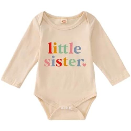 IZYJOY Little Sister Outfit Newborn Baby Girl Announcement Long Sleeve Onesie Bodysuit Infant Coming Home Romper Clothes