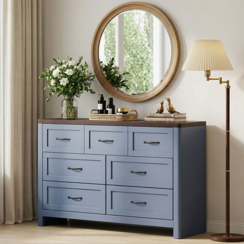 Winston Porter 47.24" W 7-Drawer Blue Storage Dresser with Metal Handles | Wayfair