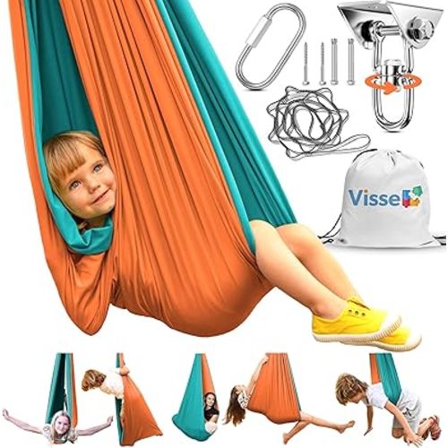 Sensory Swing for Kids Indoor Outdoor - Calming Cocoon Therapy Swing, Holds 300lbs - Hug-Like Sensory Hammock with 360° Swivel Hardware for Autism, ADHD, SPD Support