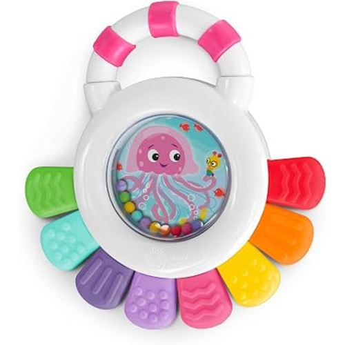 Baby Einstein Ocean Explorers Sensational Janet Sensory Rattle & Teether, Ages 0+ Months, Pink Jellyfish