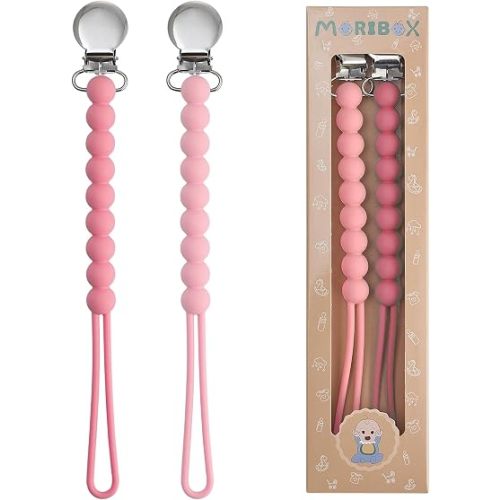 Pacifier Clips Baby Girls - MORIBOX Paci Clip Soothe Baby Binky Holder for Shower Birthday Gift 2 Pack
