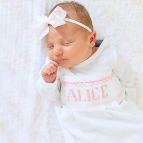 Pink Baby Snuggles - Custom Smocked Pima Gown and Hat