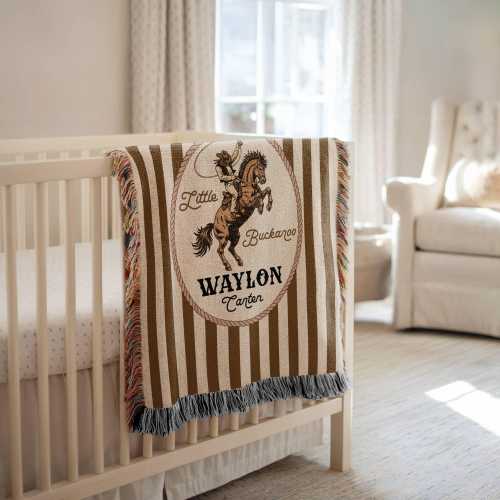 Personalized Cowboy Blanket Custom Western Nursery Little Buckaroo Keepsake Throw with Name  Rodeo Crib Blanket For Country Baby Boy Gift