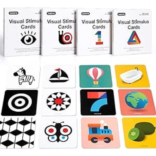 beiens High Contrast Baby Flashcard, 80 Pcs 160 Page Black White Colorful Visual Stimulation Learning Activity Card for Babies Ages 0-3-6-12-36 Months, 5.5'' x 5.5'' Newborn Infants Toys Gift