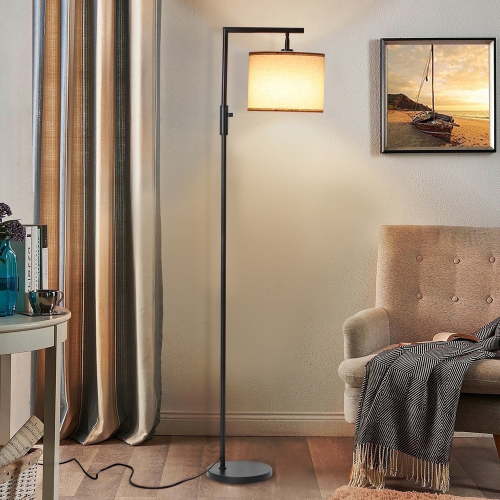 Vesteel Iron Modern Standing Lamp, Floor Lamp for Living Room, with Rotary Switch, Hanging Shade and 3 Color Temperatures LED Bulb for Bedroom, Study Room, Office