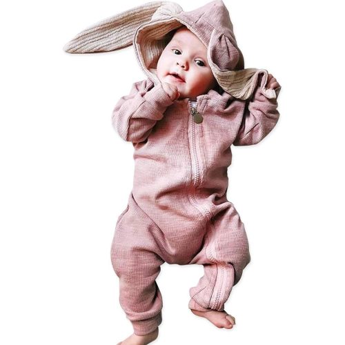 SIZE: 6-12 MONTHS Simplee kids Animal Bunny Baby Easter Romper Long Ear Rabbit Hoodie Romper Jumpsuit with Zipper