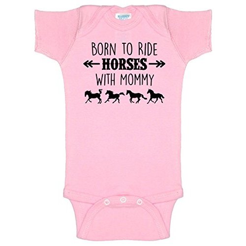 Born to Ride Horses with Mommy, Short Sleeve Horse Bodysuit, Baby Boy or Girl - Equestrian Pony Onesie Gift