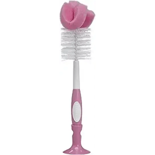 Dr. Brown's Reusable Sponge Baby Bottle Cleaning Brush with Suction Cup Stand, Scrubber and Nipple Cleaner, Pink 1-Pack