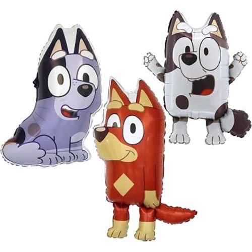 Toyland® Pack Of 3 Bluey Foil Balloons - 29" Muffin, 30" Socks & 34" Rusty - Kids Party Decorations